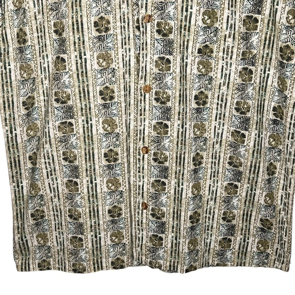 VTG Paradise of the Pacific Hawaiian Shirt XL Tan Floral Print Coconut Button - Picture 6 of 9